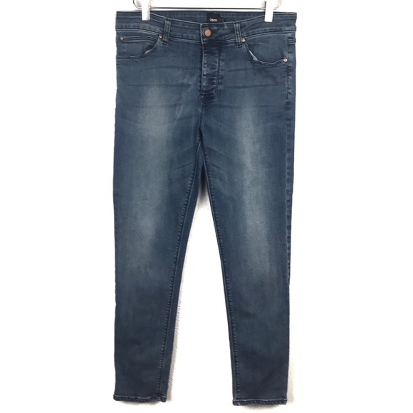 ASOS High Waist Button Fly Skinny Jeans Blue Stretch Denim Size 31 - Picture 1 of 8